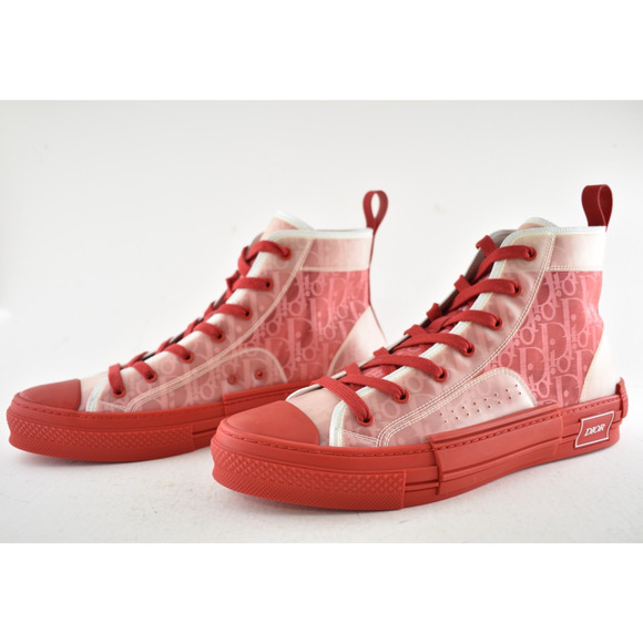 Dior Mens B23 Red Oblique Logo Transparent High Top Lace Up Flat Sneaker 44 11 - Picture 9 of 11